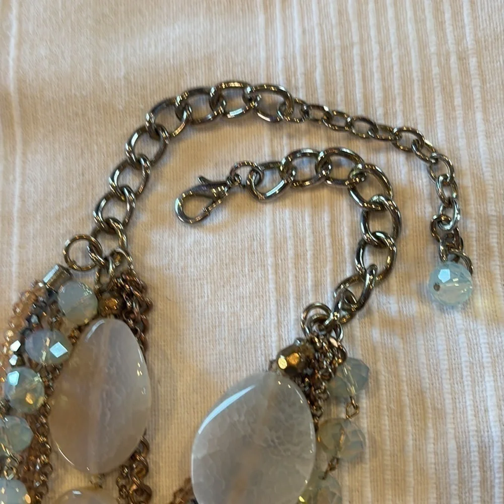 Chunky Layered 10 Strand Statement Necklace acrylic stone faceted beads chain